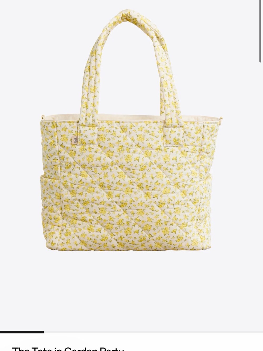 BEIS Yellow Floral Quilted Baby Bag, The Tote in Garden Party